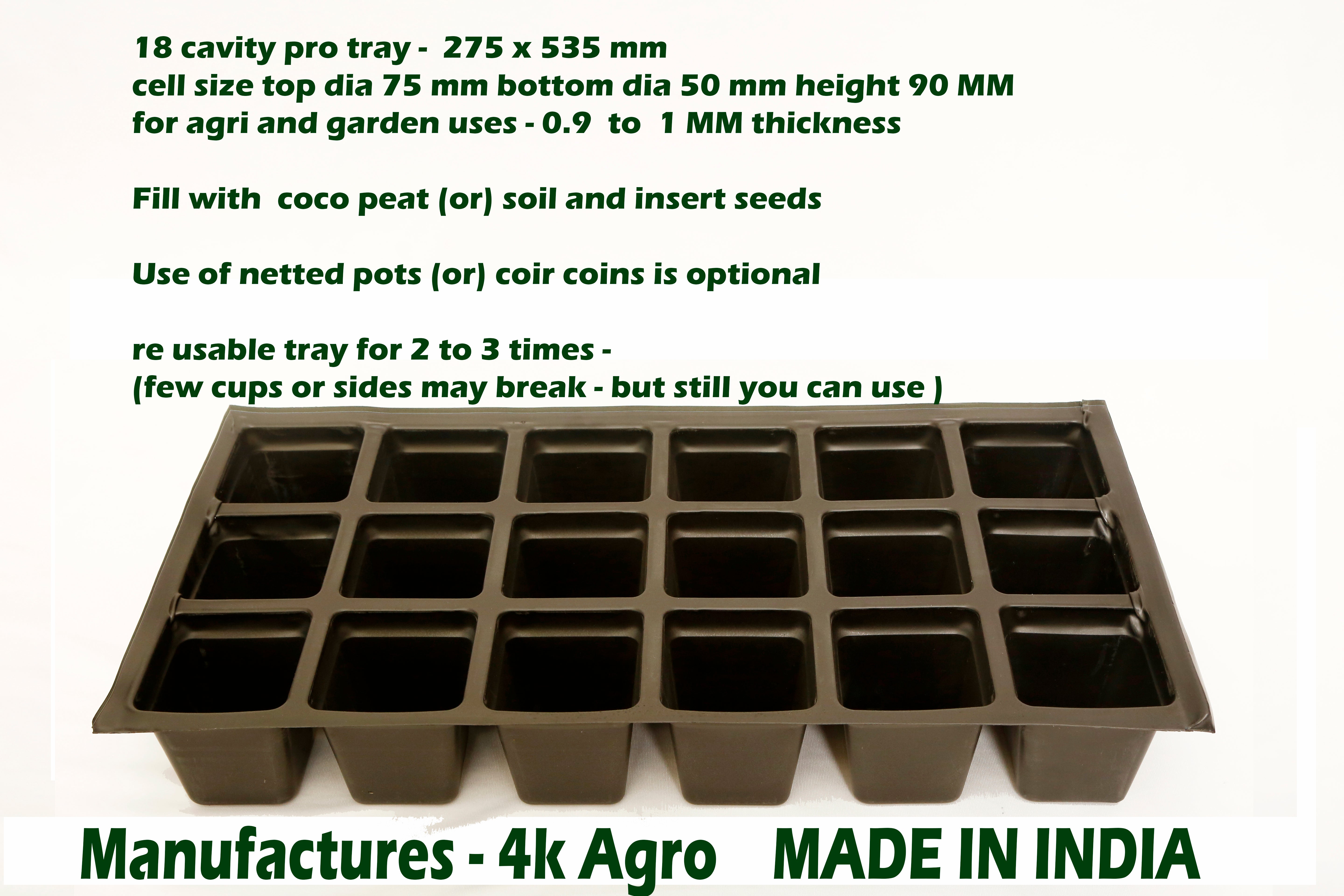 Seedling tray seed Germination Square Tray with 25 Cavity (Black)- set of 10 pcs